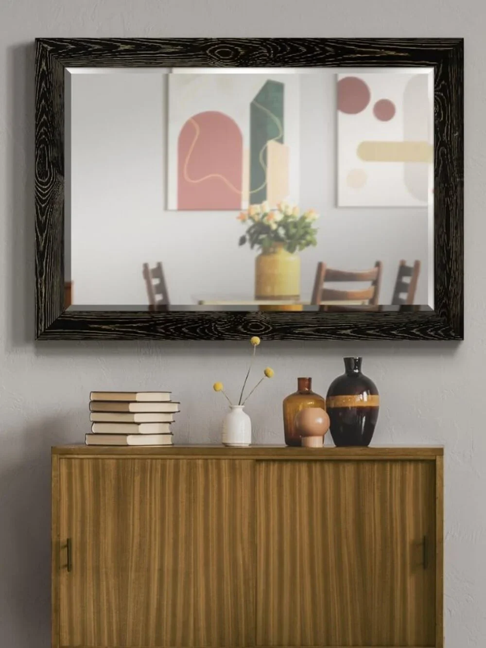 41x29 Black Rustic Mirror Barnwood Framed Wall Mirror, Vert or Horiz Hanging